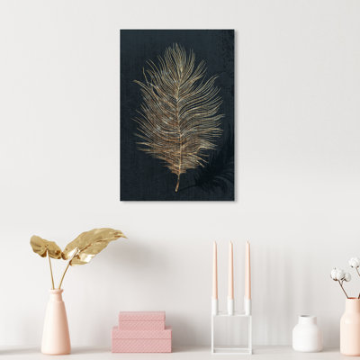 Plume dorée, plume métallique moderne noir - impression sur toile