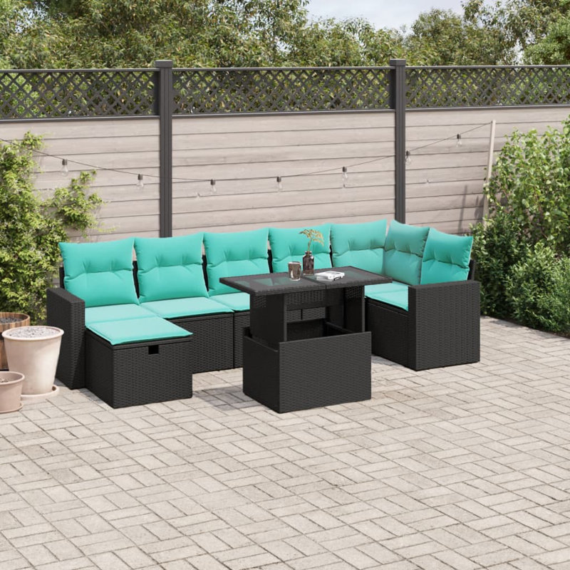  Ensemble de canapé de patio 8 pièces avec coussins en rotin de polyester, Noir, Vert
