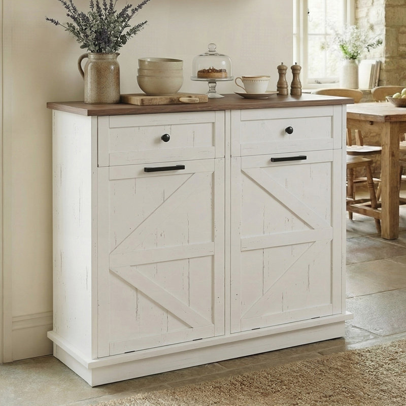 Armoire à poubelle double inclinable avec 2 tiroirs de rangement, résistant aux odeurs et aux animaux de compagnie pour la cuisine, la buanderie et le salon