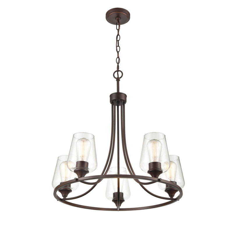 Dimmable Wagon Wheel Chandelier, 25" H x 25" W x 25" D, Bronze, 5 Lights