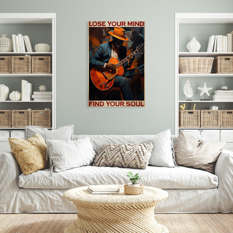 «Man Play Guitare Lose Your Mind», reproduction d'art graphique sur toile tendue, H 36 po x l 24 po x P 1,25 po