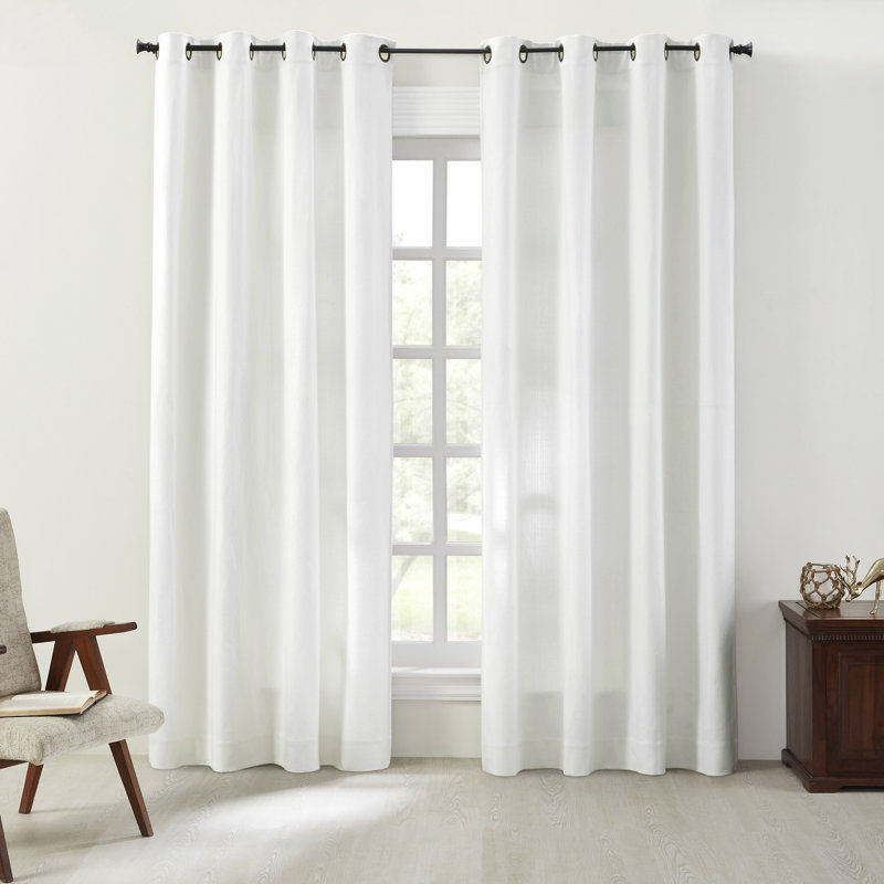 Rideau uni en mélange de coton, L 52 po x L 108 po, Blanc