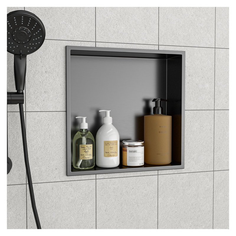 Niche de douche 15 po x 15 po en acier inoxydable noir canon de fusil avec conception anti-fuite