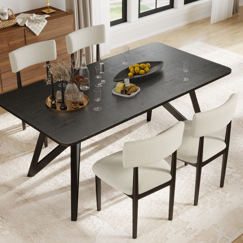 Ensemble de salle à manger Axler, table de salle à manger en trépied avec chaises élégantes, chêne clair, Noir, 5