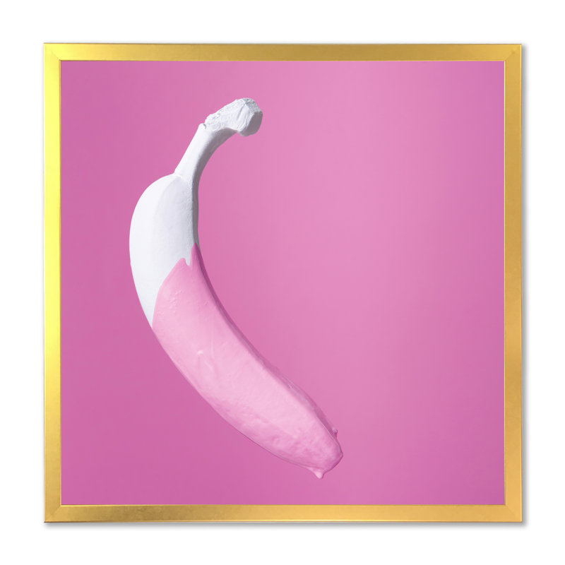 20_Pop Art White Banana On Pink - reproduction d'art sur toile traditionnelle, H 16 po x l 16 po x P 1 po, Encadrement doré