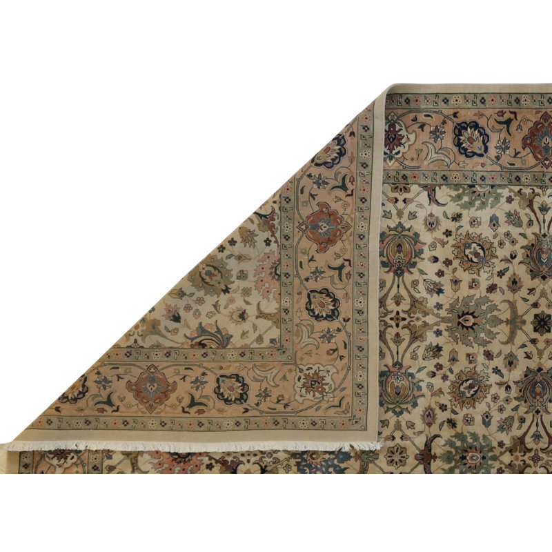 Oriental Hand-Knotted Wool Beige/Salmon Area Rug, Rectangle 12'8" x 18'6"