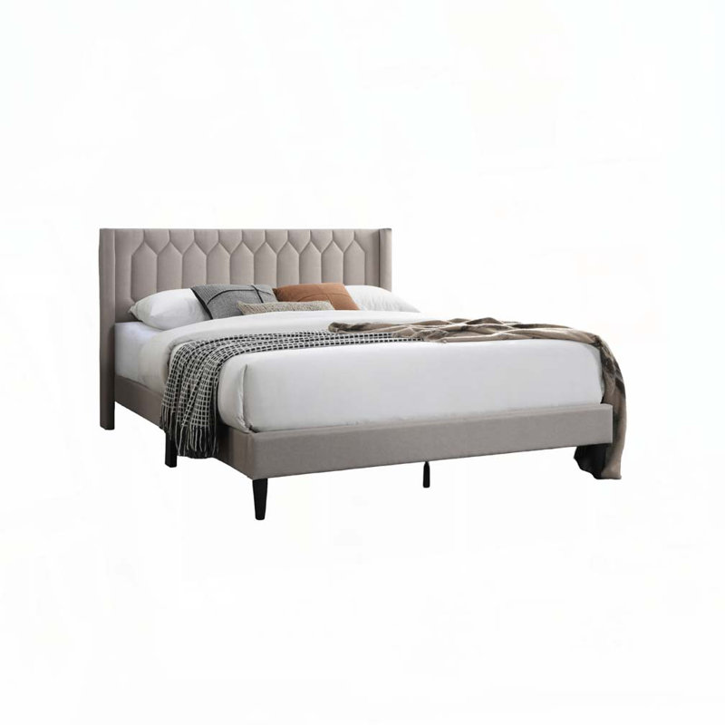 Burlap Fabric Upholstered Bed, Light Brown