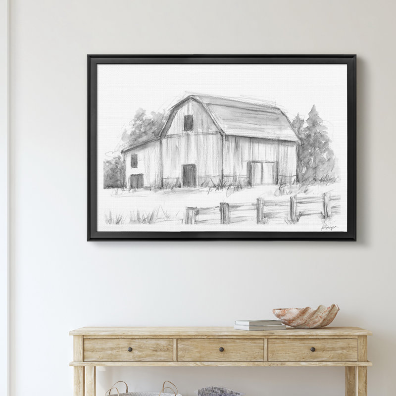 " Black & White Barn Study ", Black, 26.5" H x 36.5" W x 1.5" D