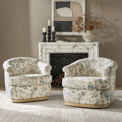 Volk 31.25"W Farmhouse Upholstered Fully Assembled Swivel Barrel Chair