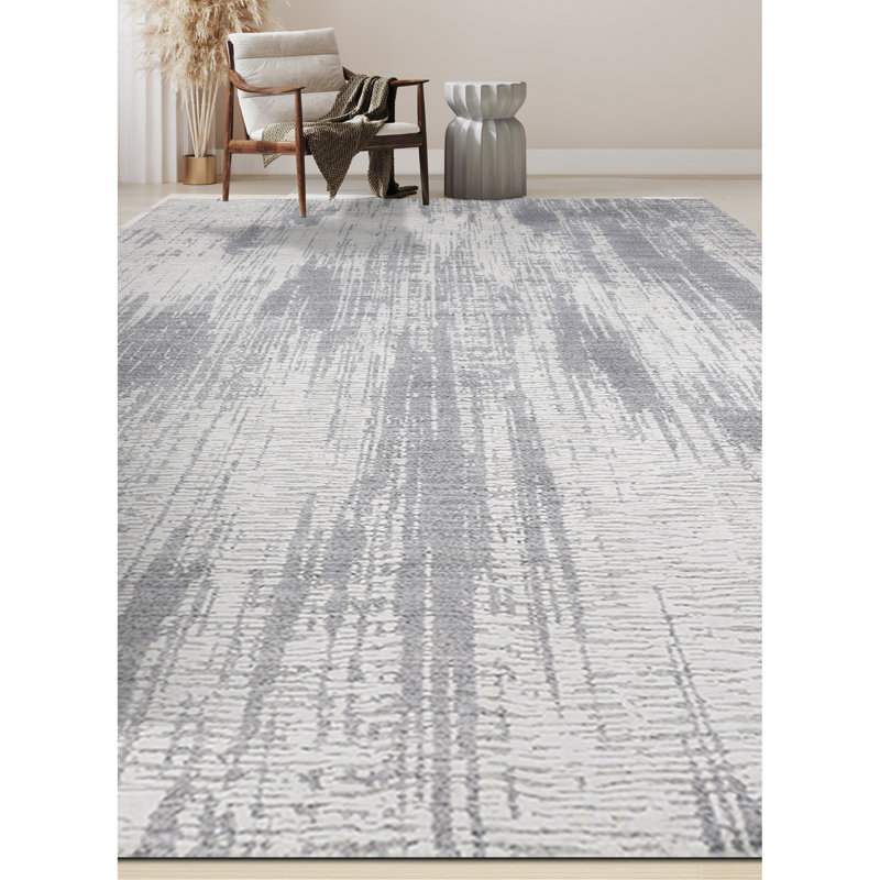 Abstract Area Rug in Silver, Rectangle 4' x 6'