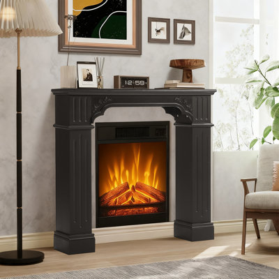  43.28" Fireplace Mantel, Freestanding Fireplace Surround With Leg For Electric Fireplaces, Mdf Mantel Surround With Shelf For Living Room With Decorative Pattern, Anti-Tipping & Waterproof