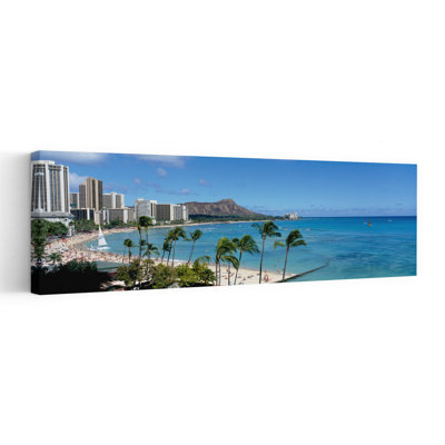 Buildings On The Beach Waikiki Beach Honolulu Oahu Hawaii USA by Douglas Peebles - Wrapped Canvas Panoramic Print