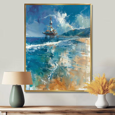 Bleu, bleu, été, pétrole, plate-forme au large des côtes - salon d'art mural