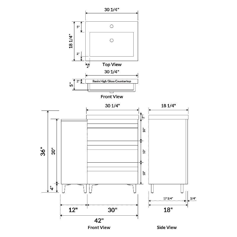 Meuble-lavabo simple l 42 po x P 18 po x H 36 po