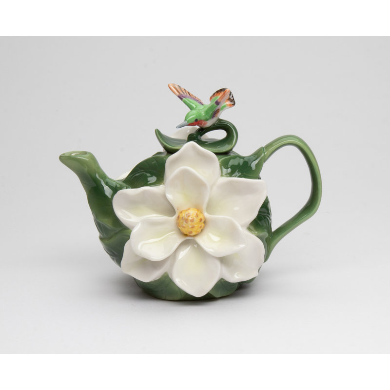 Petite théière à motif de fleur de magnolia et colibri - 11,7 cm (4 5/8 po) de hauteur