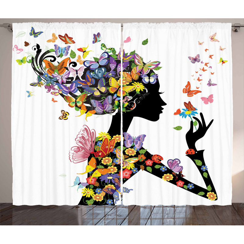 Butterflies Semi-Sheer Rod Pocket Curtain Panels, 54" W x 108" L