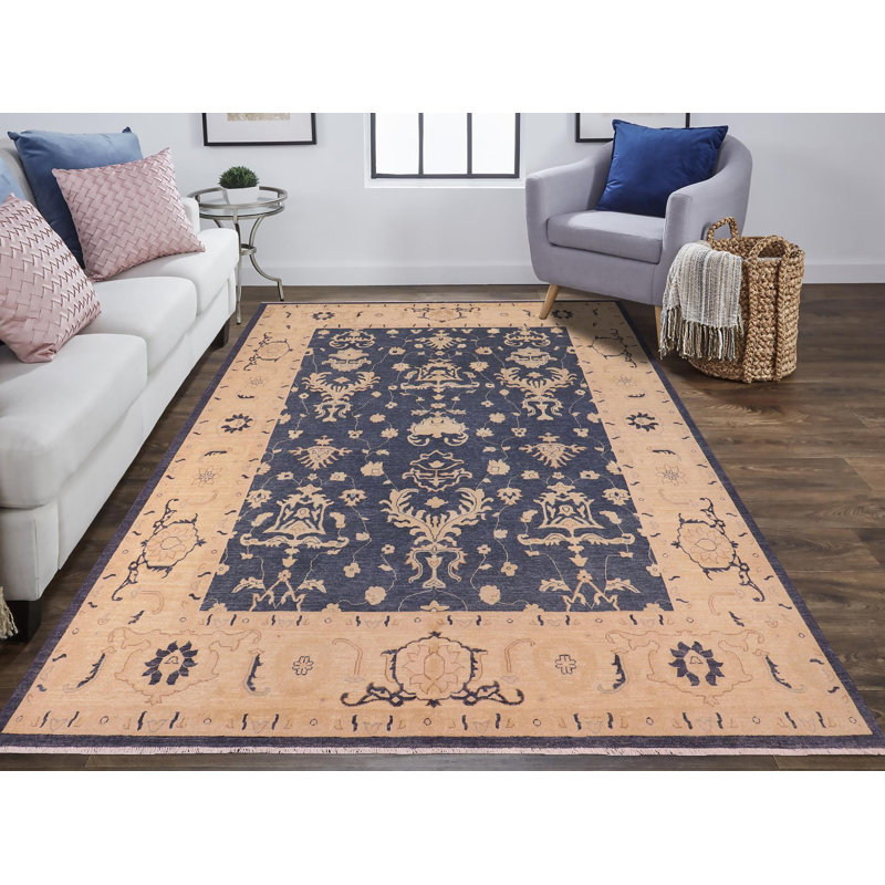 Tapis rectangulaire en laine noué à la main 9 pi 3 po x 9 pi 10 po Peshawar Kafkaz
