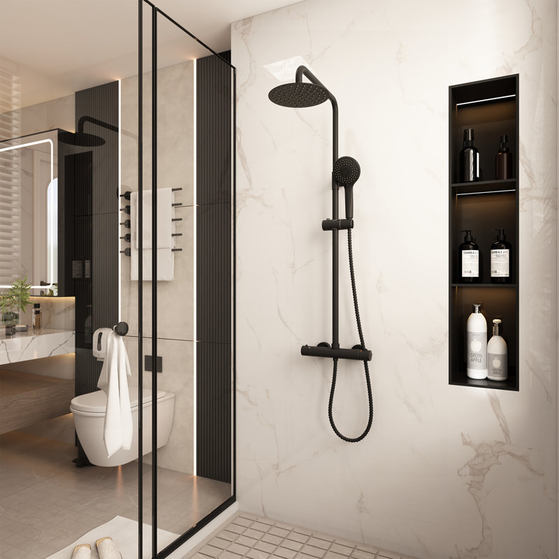 Complete Shower System with Rough in-Valve, Matte Black