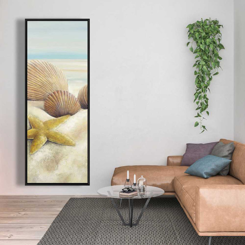 Starfish and Seashells Beach Canvas - Blue Framed Decor