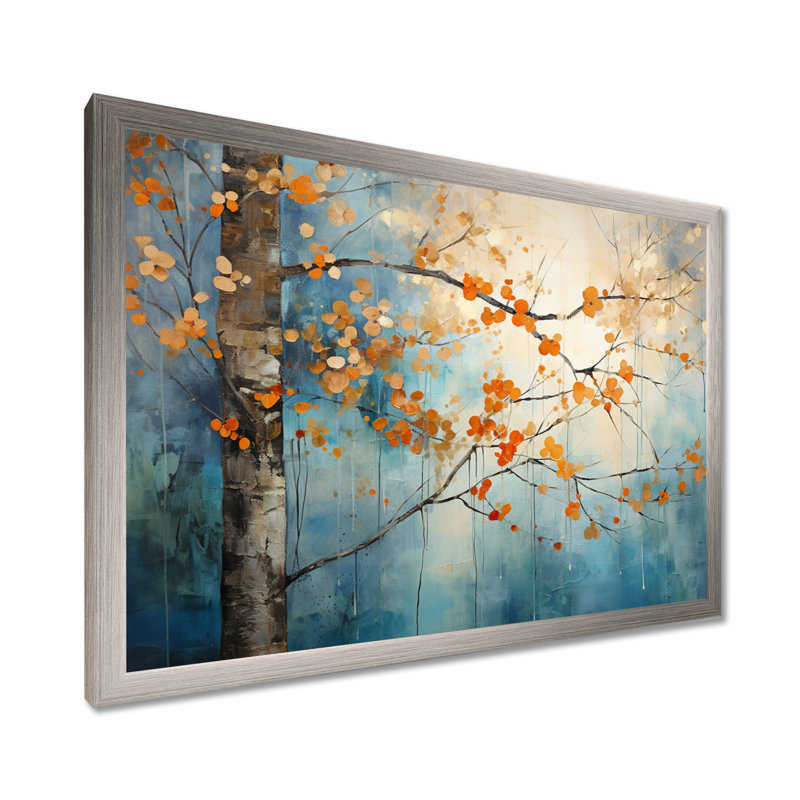 Érable orange sarcelle brillant, braises II - Art mural érable, H 12 po x l 20 po, Cadre photo unique, Argent argent