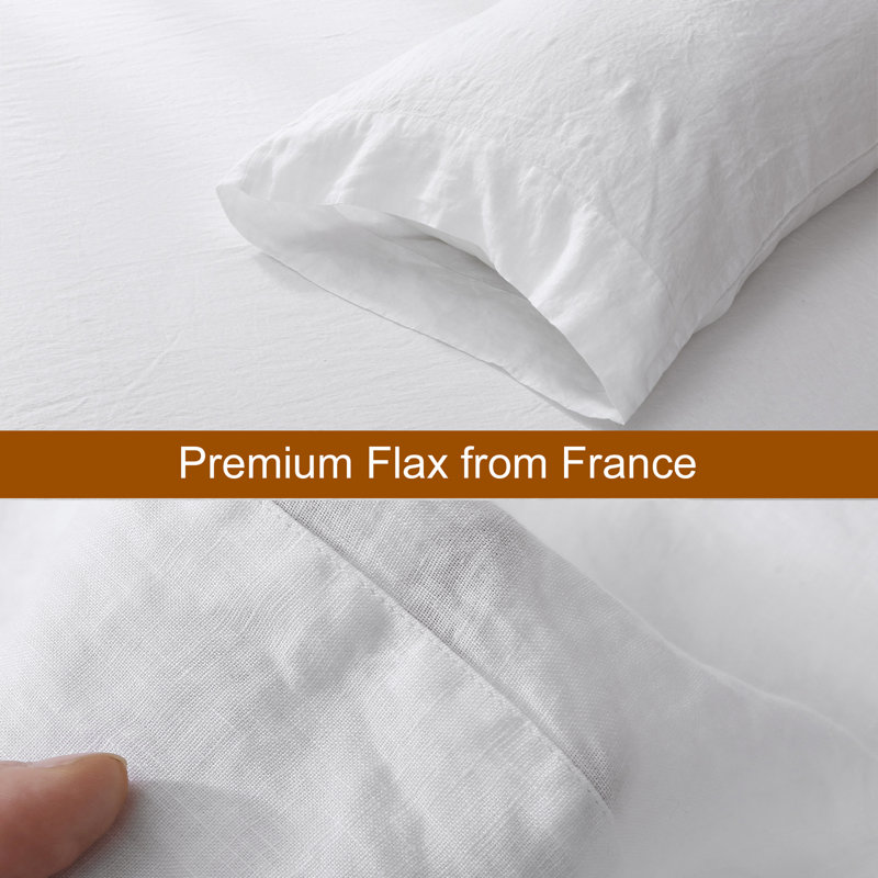 Highland Feather 100% French Linen Sheet Set - 1 Flat Sheet & 1 Fitted Sheet & 2 Pillowcases - Classic Luxury (165Gsm), White