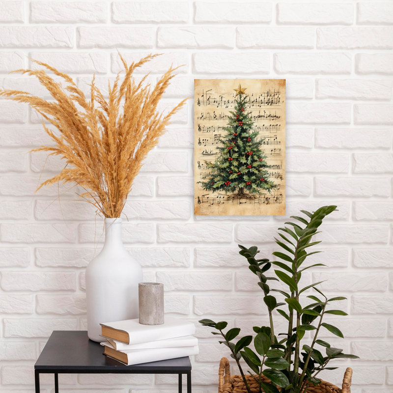 Classic Christmas Carol Classic Elegant Realistic Christmas Tree Winter Wall Art Print 1 Piece Wrapped Canvas Wall Art