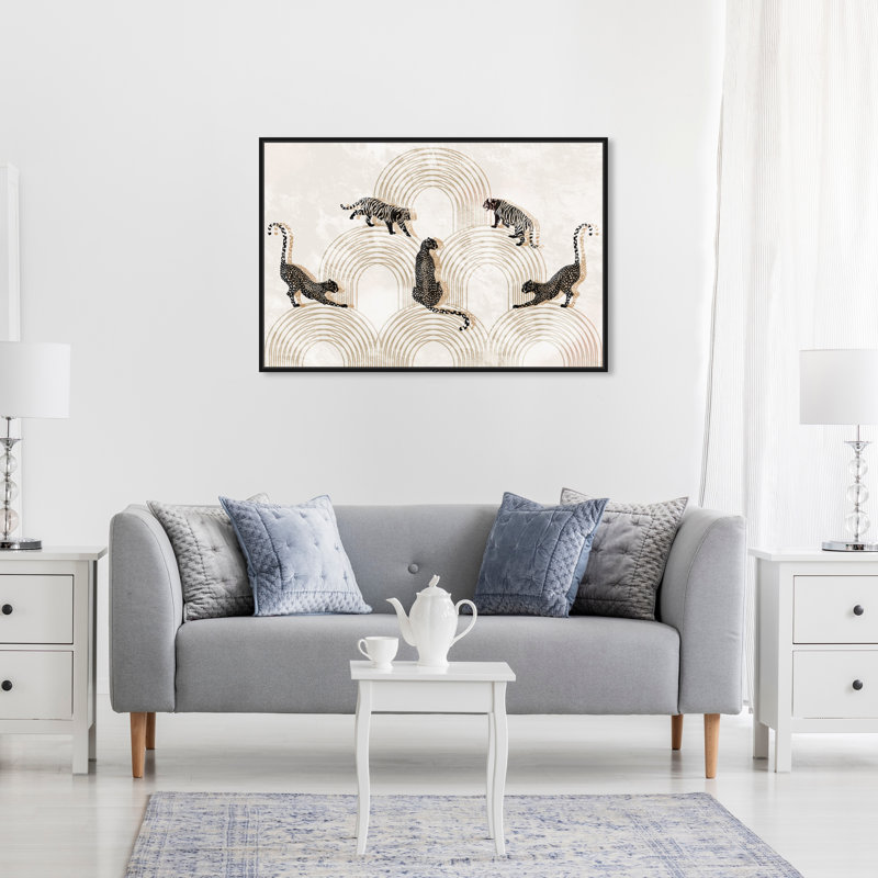 Elegant Art Deco Tigers And Leopards Print by Oliver Gal, Black Floater Framed, 21" H x 31" W
