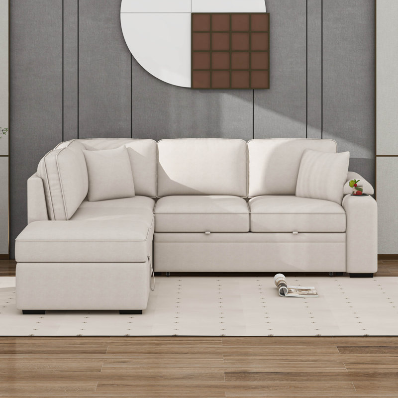 Canapé d'angle modulaire en L avec canapé-lit escamotable en L, Beige