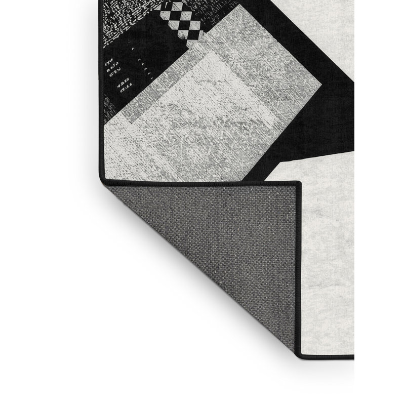 Soft Plush Rodolfo Times Square Lights Modern Checkered Area Rug in White – Black Binding, 3x5