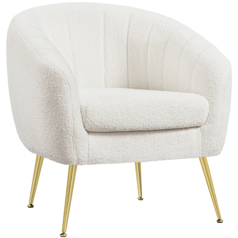 29"H Tufted Barrel Chair With Metal Legs, Modern Armchair, Ivory