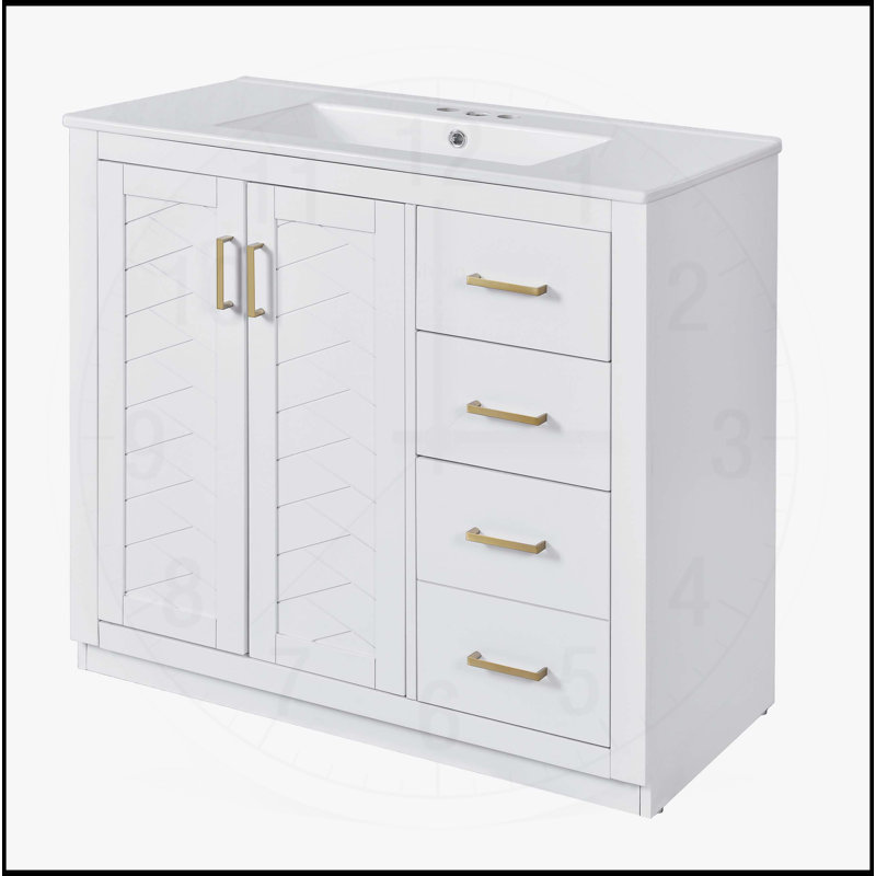 Meuble-lavabo 36 po avec lavabo en céramique, Blanc