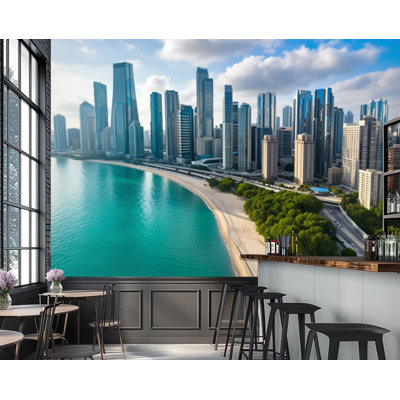 Wall Mural Peel and Stick Wallpaper Chicago skyline aerial drone view from city Chicago downtown Self-Adhesive Removable Contact Paper Wall Decor for Living Room Bedroom 69"H x 96"W