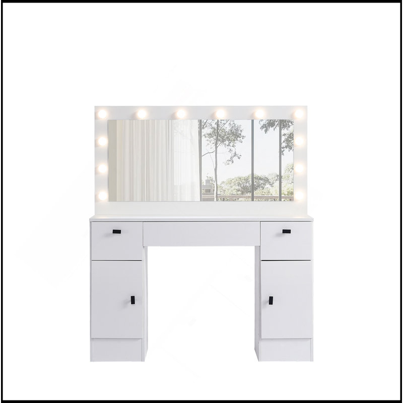 Vanity Table With Lighted Mirror, Vanity Desk With 3 Drawers And Storage Cabinet,3 Color Lighting Modes Adjustable Brightness, White Color