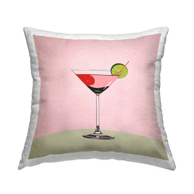 Coussin décoratif rose et rouge à imprimé cocktail par Irena Orlov