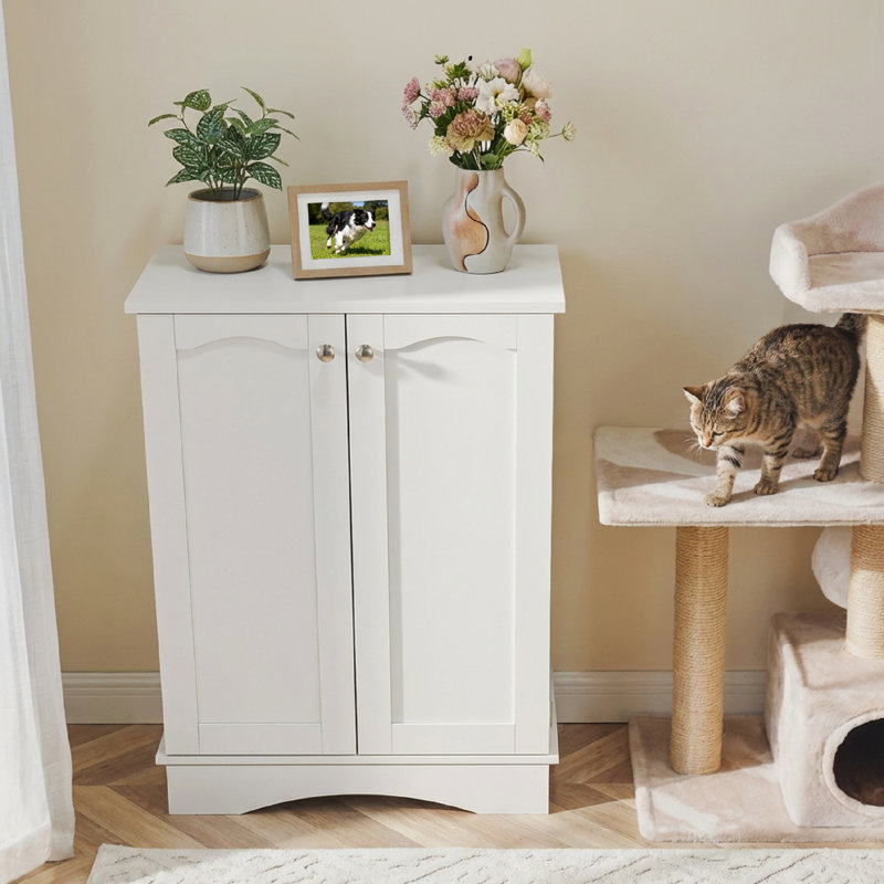 Station d'alimentation pour animaux de compagnie, armoire de rangement pour aliments pour chiens avec bols de chien cachés, panneau réglable, crochets pour chiens de taille moyenne