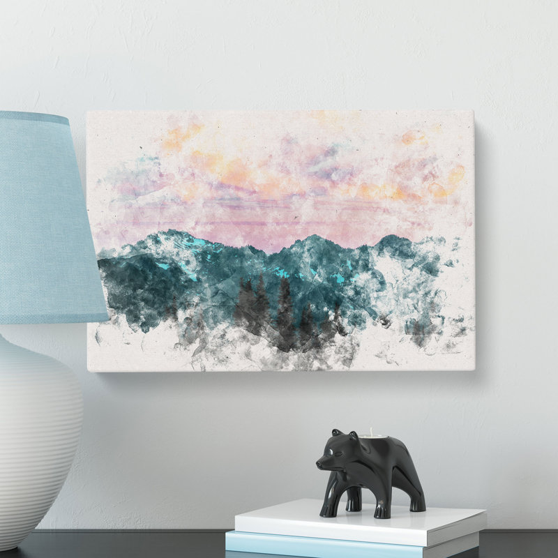 Mountain Divide Watercolour - Wrapped Canvas Print, 60cm H x 91cm W x 3cm D