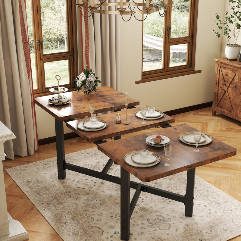 Aveline Extendable Dining Table 47" To 63" - Expandable Table With X-Brace Metal Legs, Smooth Glide Mechanism, Seats 6-8, Space Saving For Small Areas