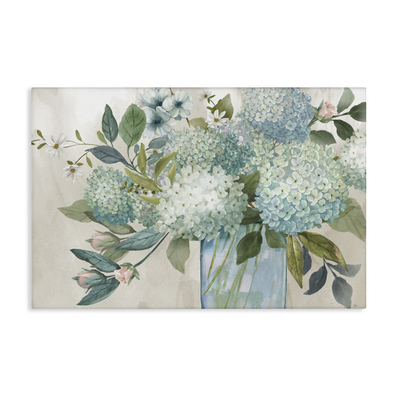 «Delicate Hydrangeas Bouquet», art mural par Nan, H 16 po x l 24 po