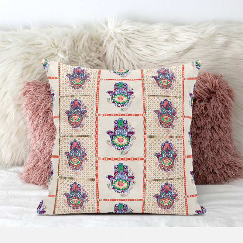 Geometric Outdoor Reversible Throw Pillow, 16" x 16", Off White/Red