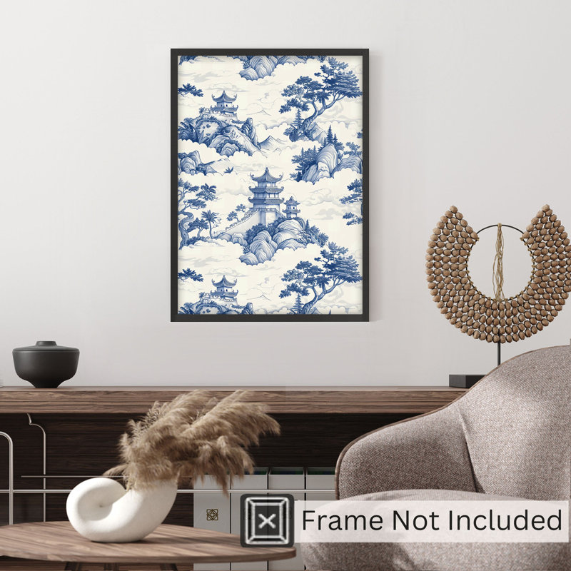Monde et pays, reproduction de motif asiatique sans cadre, H 10 po x l 8 po