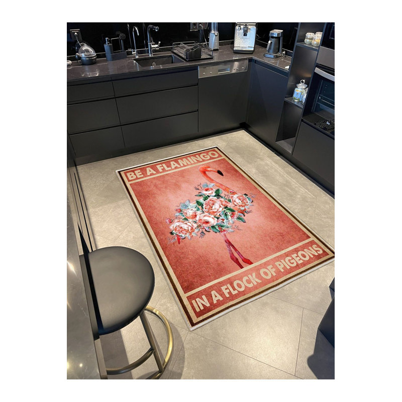 Tapis décoratif à motif de flamants roses lavables à la machine, Tapis de couloir 2 pi 6 po x 9 pi 10 po inclus