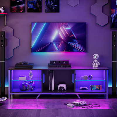 Blagoje 70" TV Stand with LED for 75 inch TV,Gaming Entertainment Center with Storage Shelves