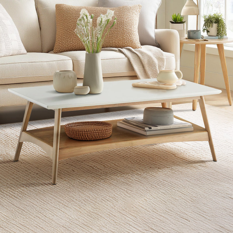 Parker Mid-century Coffee Table with Storage Shelf, Natural