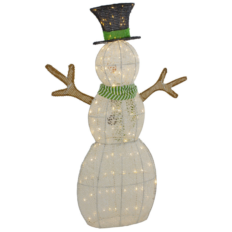 Décoration de Noël d'extérieur 43 po bonhomme de neige avec chapeau haut de forme et écharpe verte 43 po
