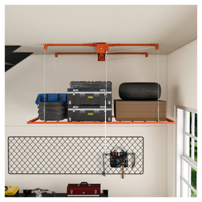 Orange Overhead Garage Storage Rack 3x6 FT for High Ceilings 10-12 FT, 370LBS Capacity All-Steel Construction with Safety Lock (Installation Required, Heavy-Duty Garage Organizer)