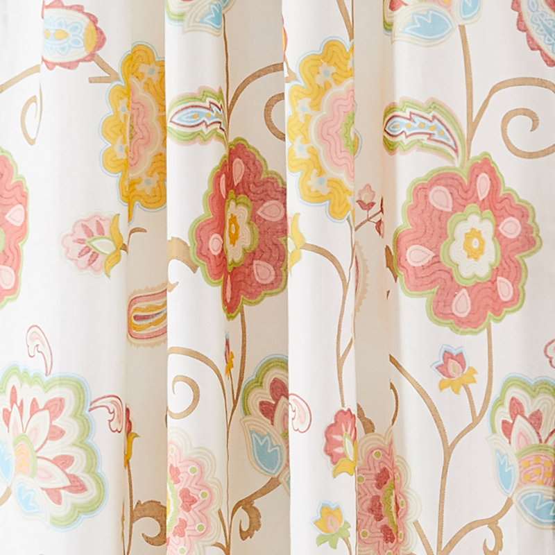 Wide Red Cotton Jacobean Floral Room-Darkening Curtain Panel