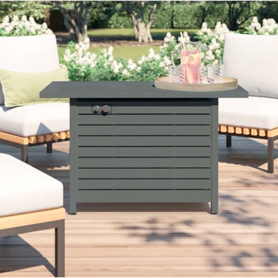 Table de foyer d'extérieur grise 25H x 42W, 5000 période de dégagement de chaleur, acier inoxydable, changement de propane / gaz naturel, temps de génération de décoration extérieure moderne,