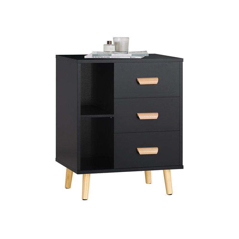Rousseau 48cm W Manufactured Wood Bedside Table, Black