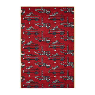 Machine Washable Transportation Red Area Rug
