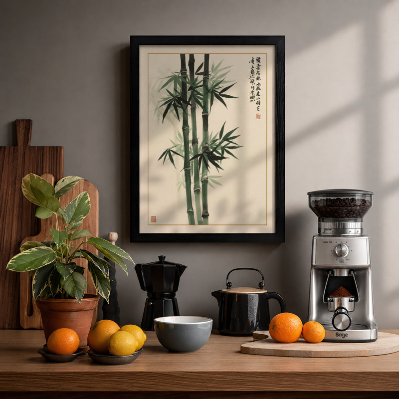 Bamboo Study Japandi - Framed Print, Black, A3 - 42.0 x 29.7 cm